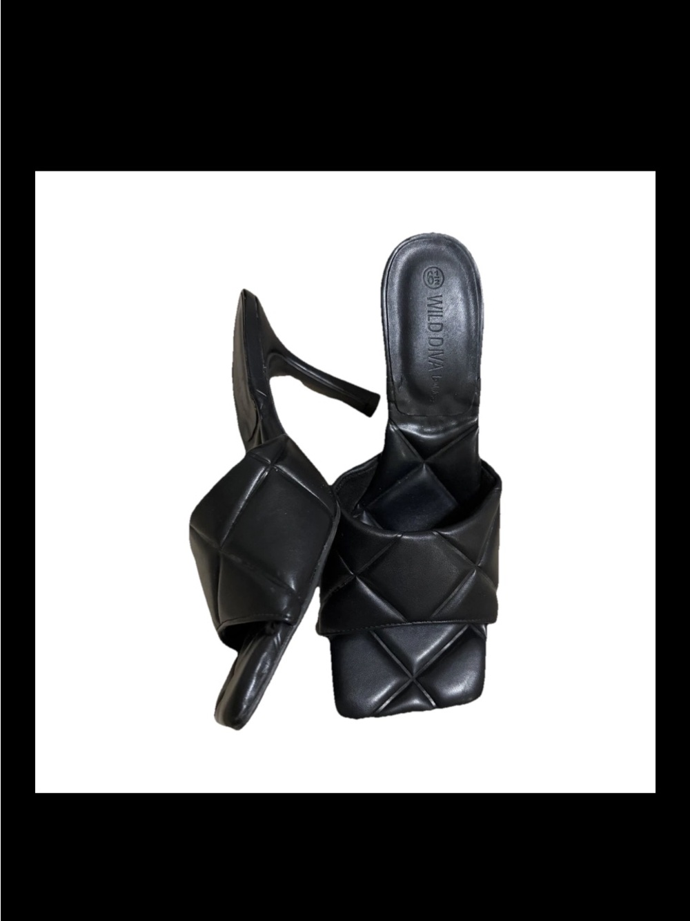 Wild Diva Black Quilted Slide Heels with Square Toe
